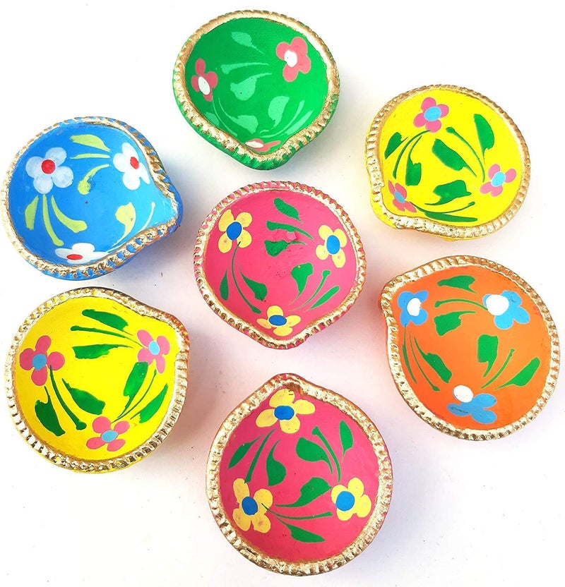 STLYZ Colourful Handmade Diyas for Diwali 101 pcs. Hand Painted Decorative Clay Mitti Diya Deepak Lanterns for Diwali Decoration (Pack of 101) - Image 5