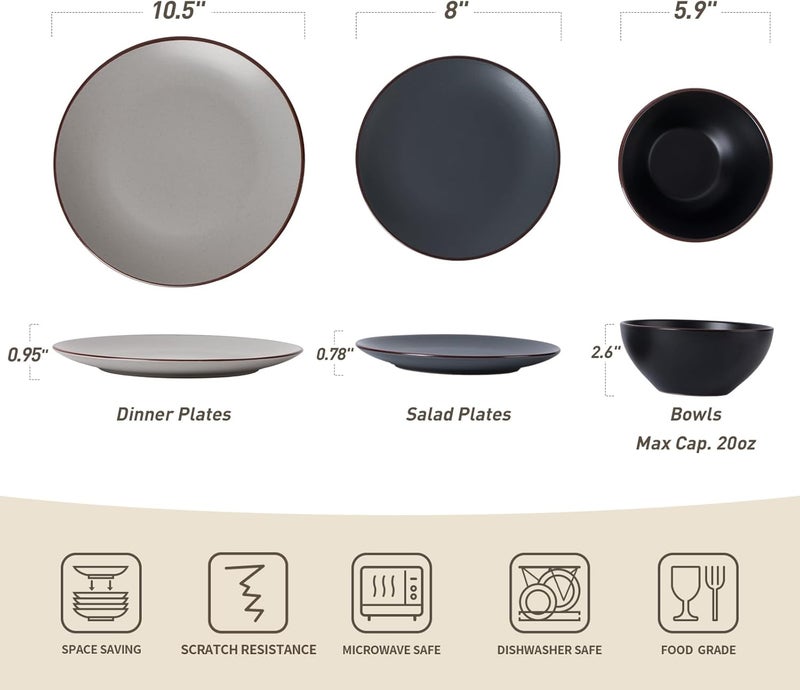 Famiware Venus Ceramic Plates and Bowls Sets Speckled Dinnerware Dish Sets for 4 12 Pieces  Microwave and Dishwasher Safe Matte Multicolor - Image 2