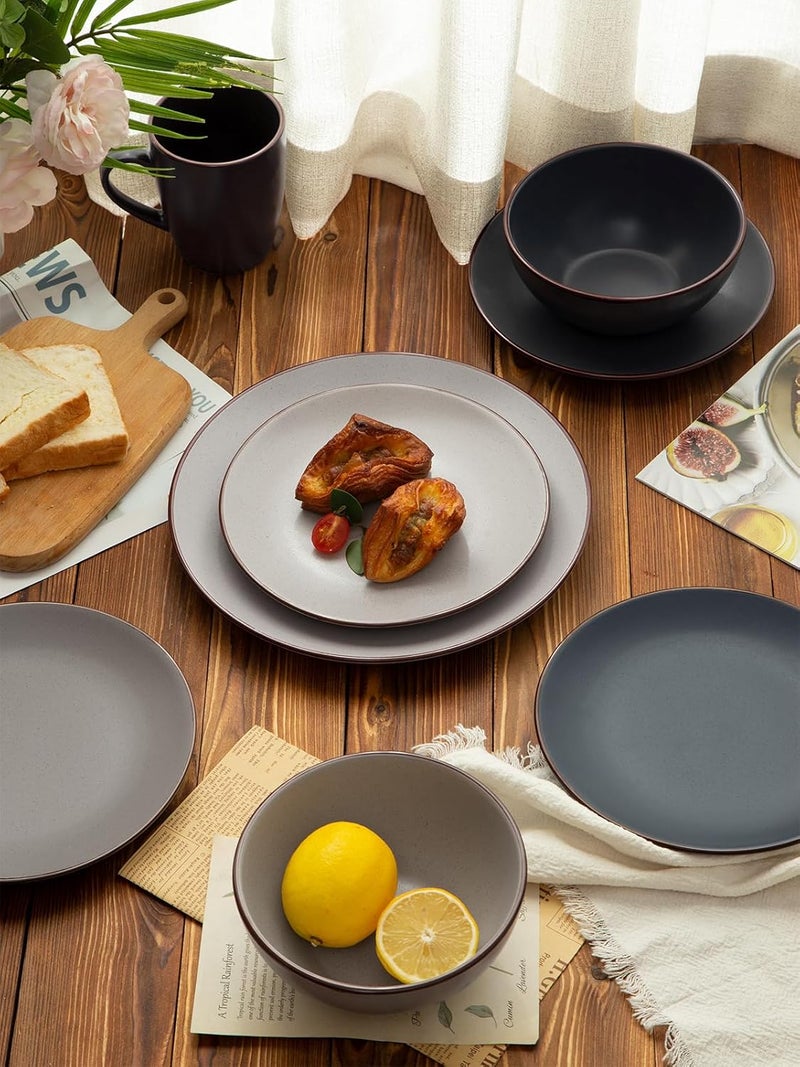 Famiware Venus Ceramic Plates and Bowls Sets Speckled Dinnerware Dish Sets for 4 12 Pieces  Microwave and Dishwasher Safe Matte Multicolor - Image 5