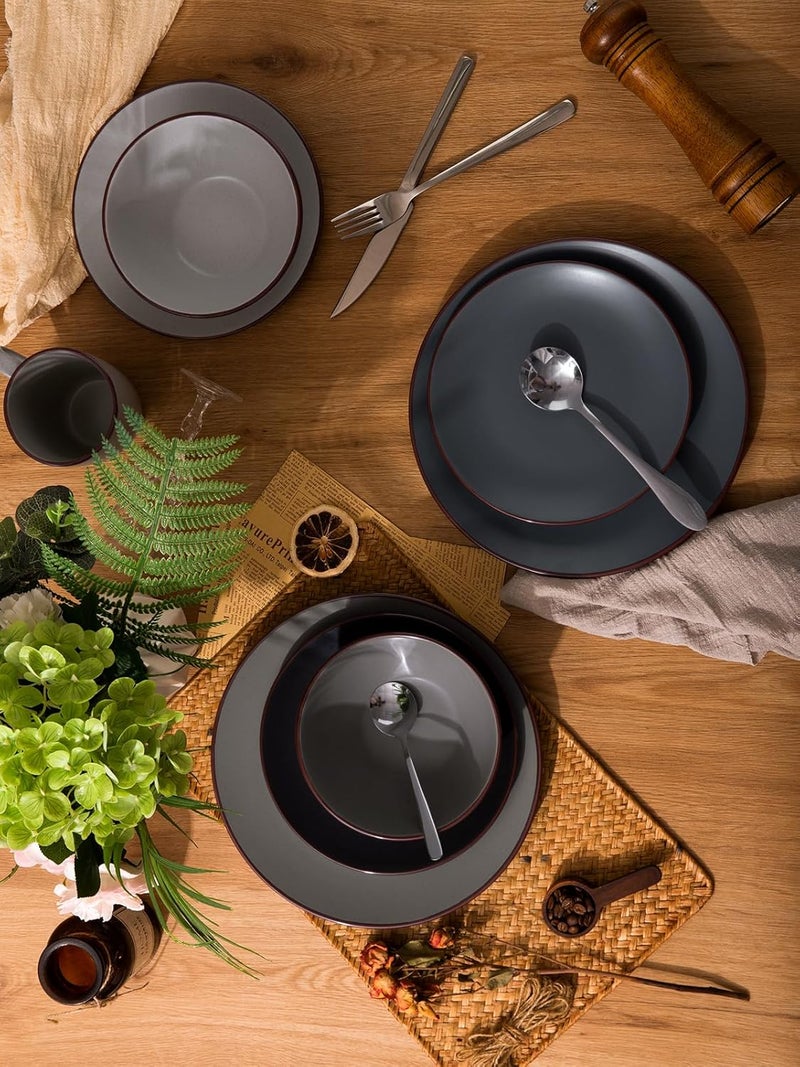 Famiware Venus Ceramic Plates and Bowls Sets Speckled Dinnerware Dish Sets for 4 12 Pieces  Microwave and Dishwasher Safe Matte Multicolor - Image 3