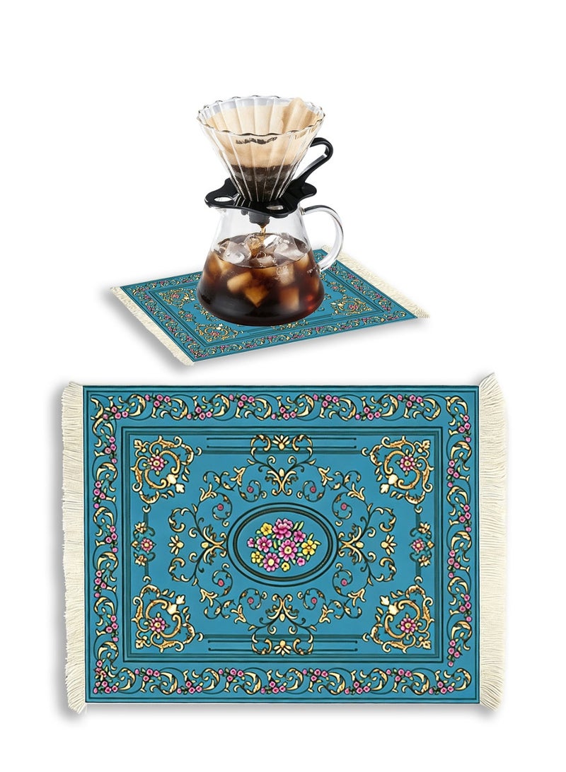 Field Coffee Mat &mouse mat  Coffee Cup Mat Coffee Mug MatTable Mat Mouse Pad Rubber Rectangle 23x18x0.5 cm Blue - Image 1