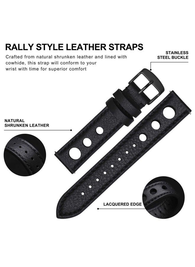 BISONSTRAP Rally Watch Bands, Shrunken Leather Watch Straps for Men, 20mm, Black with Black Buckle - Image 4