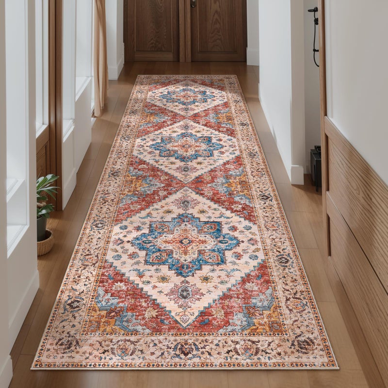Ciicool Washable Runners Area Rug for Hallways, Ultra Soft 2'6 "x8' ft Boho Print Non-Slip Vintage Oriental Medallion Long Carpet for Kitchen Bedroom Laundry Bathroom - Image 1