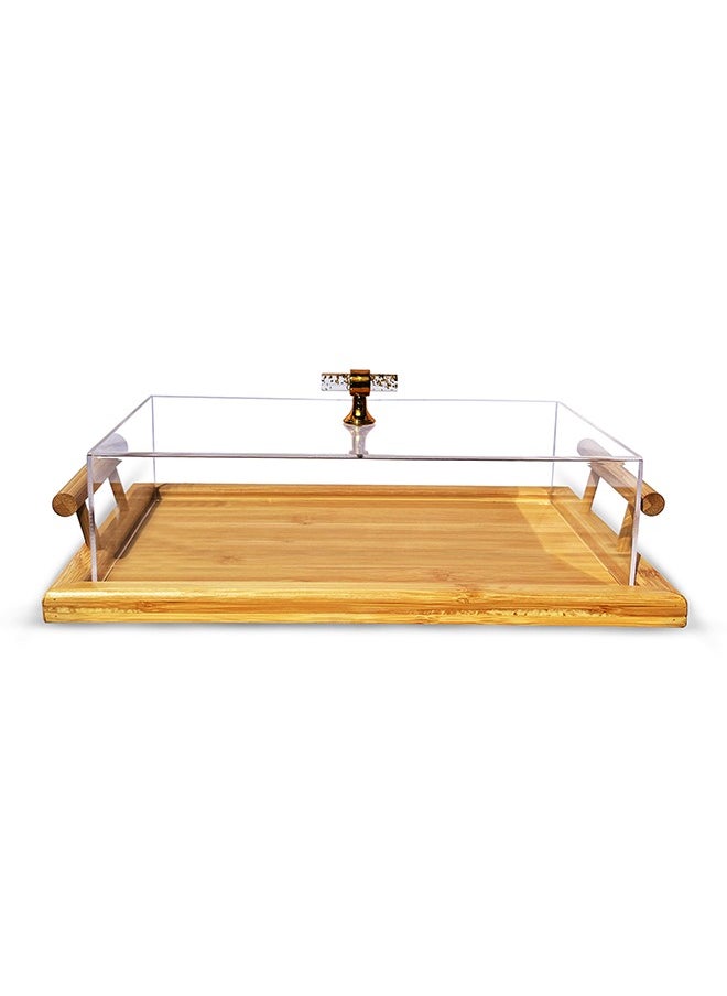 Majestic - Large Rectangular Wooden Cake Tray with Acrylic Cover, Gold Handle – Food Display & Serving Tray with Lid, Size 41 x 27 x 10 cm - Image 1