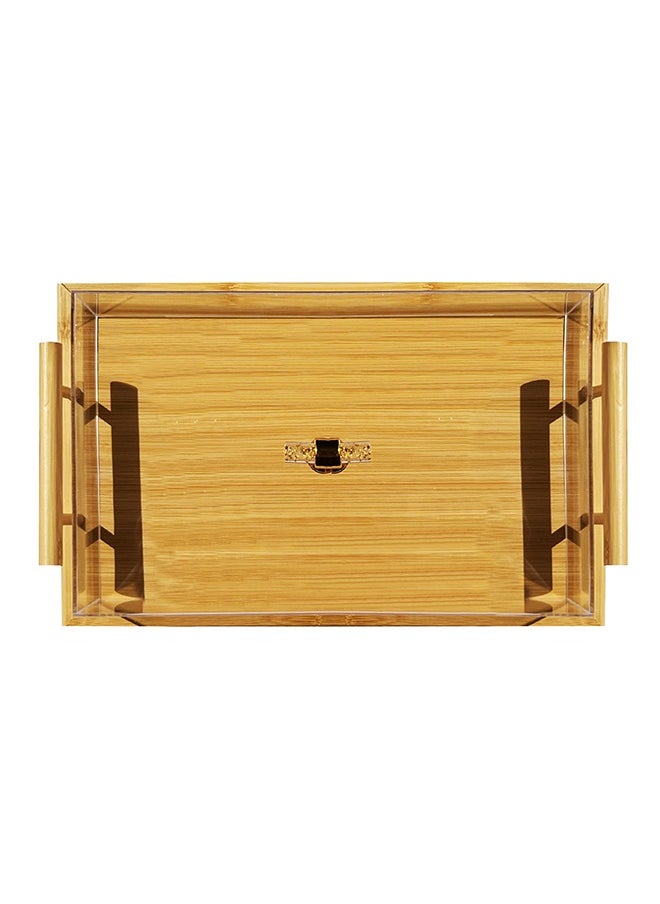 Majestic - Large Rectangular Wooden Cake Tray with Acrylic Cover, Gold Handle – Food Display & Serving Tray with Lid, Size 41 x 27 x 10 cm - Image 1