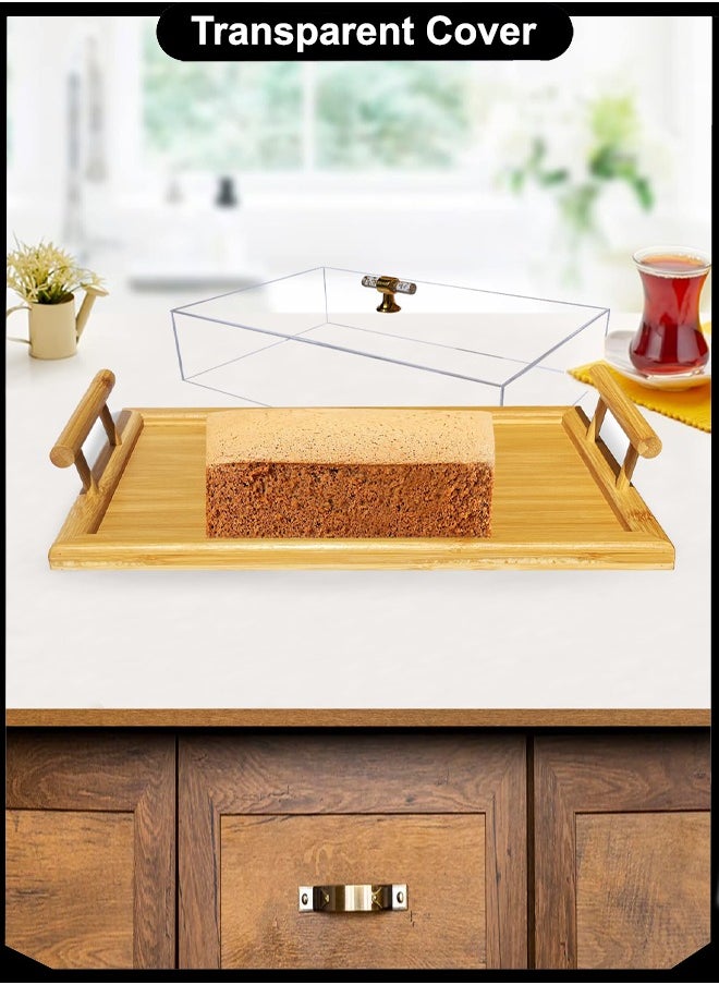 Majestic - Large Rectangular Wooden Cake Tray with Acrylic Cover, Gold Handle – Food Display & Serving Tray with Lid, Size 41 x 27 x 10 cm - Image 1