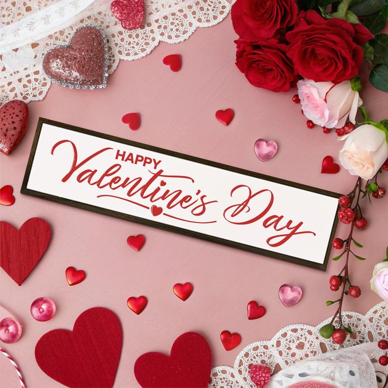WKYAER Valentine's Day Wood Decor, Happy Valentine's Day Wood Sign, Wooden Box Signs for Home Decor, Wall Decoration Sign for Valentine's Day, Rustic Farmhouse Decor, Coffee Bar Decor, Valentine's Day Gifts - Image 5