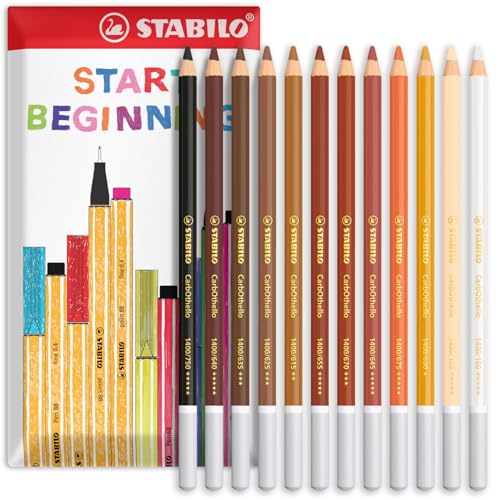 STABILO ChalkPastel Pencil CarbOthello Pack of 12 Warm Neutral Set in Envelope Gift Packaging - Image 1
