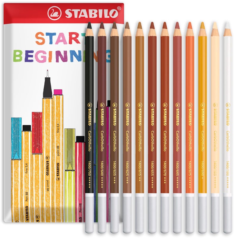 STABILO ChalkPastel Pencil CarbOthello Pack of 12 Warm Neutral Set in Envelope Gift Packaging - Image 2