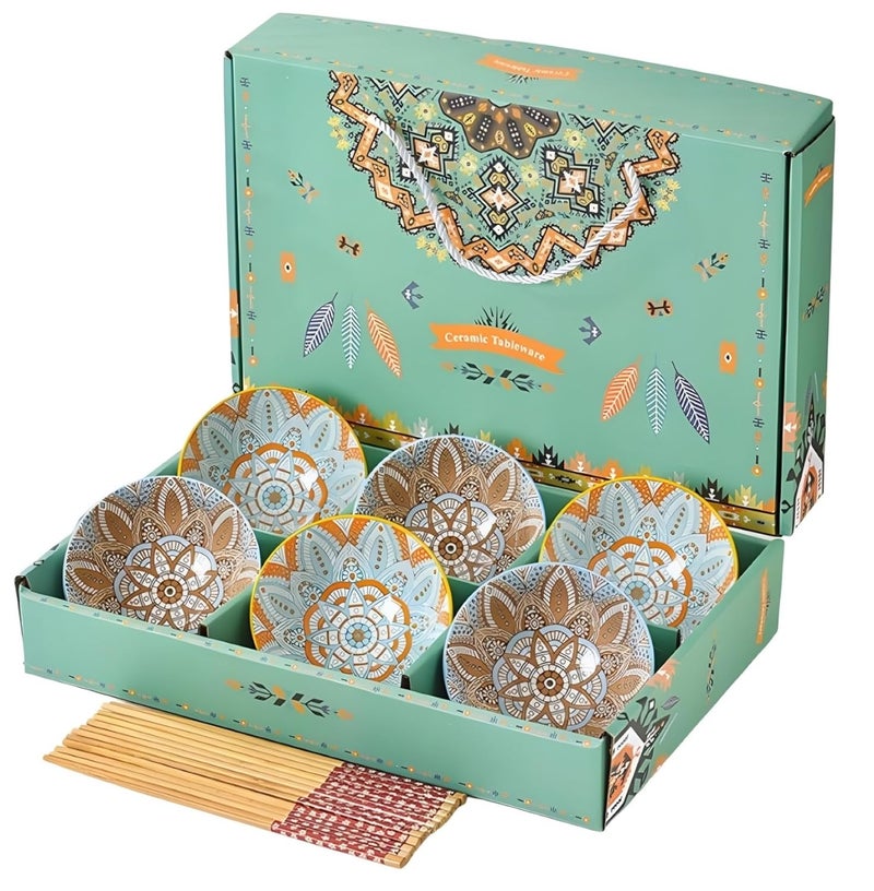 ONICORN Porcelain Dessert Bowls Gift Box Set Ceramic Bowl For Ice CreamSoupRiceSnackSide BowlMicrowave And Dishwasher Safe Unique Design With Grid And Wave PatternGreenPack Of 6280 ML - Image 1