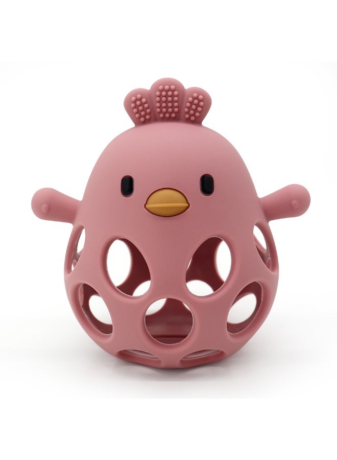 Mini Treasures BPA Free Silicone Baby Chicken Teething Toys| Baby Hand Teether Mitten for Sucking Needs| Baby Chew Toys Hand Pacifier for Soothing Teething Pain Relief - Dark Pink - Image 1