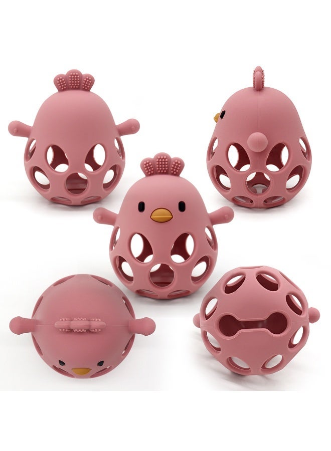 Mini Treasures BPA Free Silicone Baby Chicken Teething Toys| Baby Hand Teether Mitten for Sucking Needs| Baby Chew Toys Hand Pacifier for Soothing Teething Pain Relief - Dark Pink - Image 3