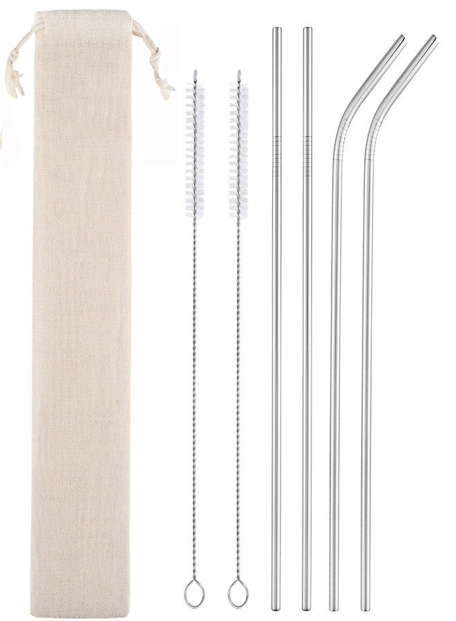 CAMDEA Set of 4 Reusable Metal Straws, 10.5'' Long Stainless Steel Straw with Cleaning Brushes and Case, Drinking for 30 oz and 20 oz Tumblers. - Image 1