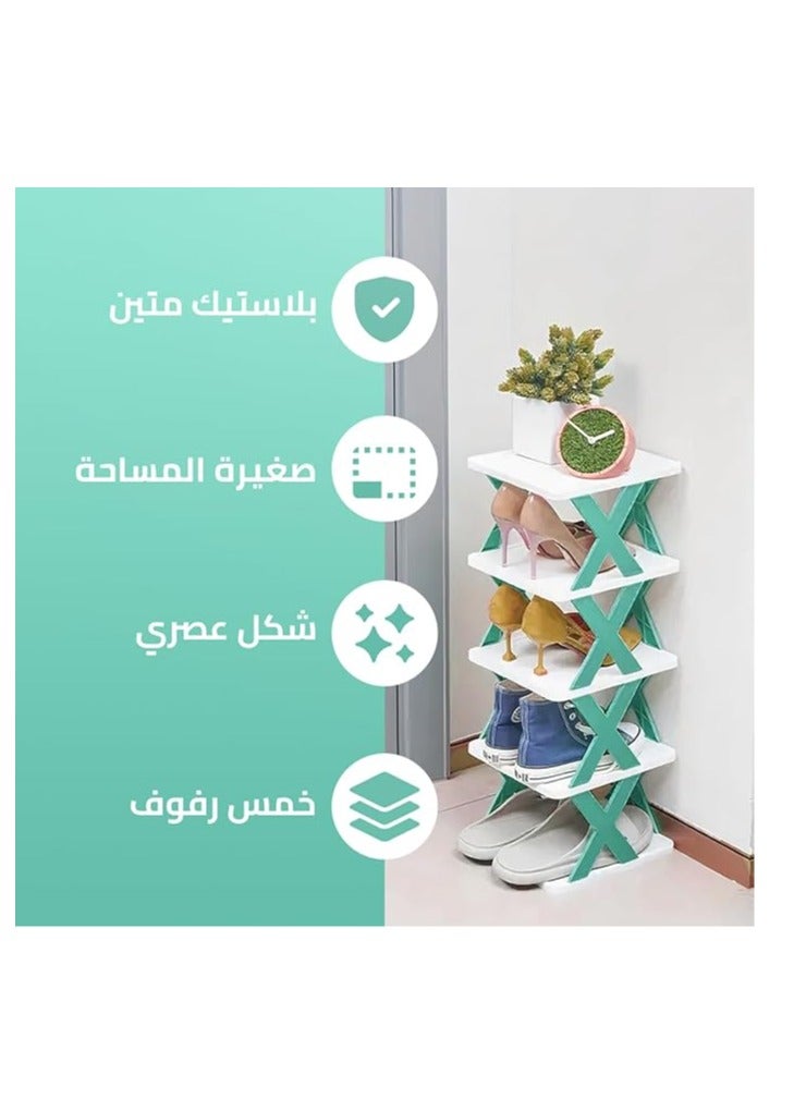 5 Layer Shoe Organizer for Narrow Closet, Entryway Plastic Storage Organizer, Space Saving Shoe Rack for Bedroom, Dressing Room, Hallway, Garage - Image 4