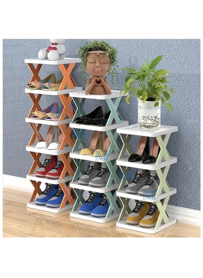 5 Layer Shoe Organizer for Narrow Closet, Entryway Plastic Storage Organizer, Space Saving Shoe Rack for Bedroom, Dressing Room, Hallway, Garage - Image 1
