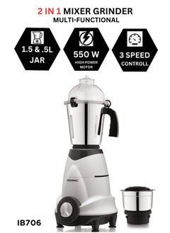 iSONIC 2-In-1 Mixer Grinder &Juicer Blender Made In India 1.5 L 550.0 W IB706 Gray/Silver  - Image 4