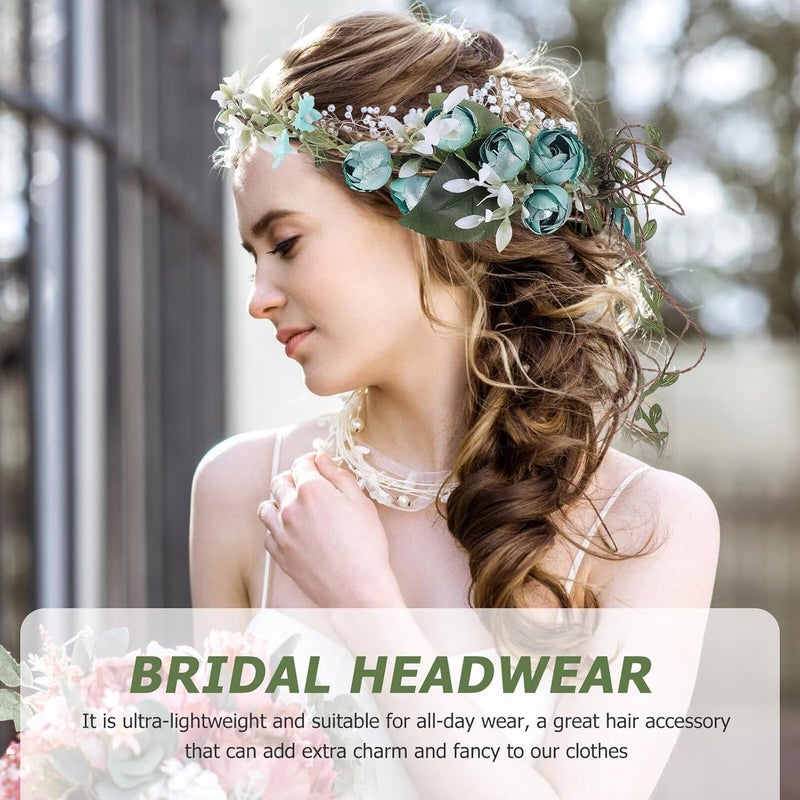 Simulation Flower Hairband for Women, Blue Cloth Floral Headband with Bridal Design, Vintage Style Beach Wedding Hair Accessory for Bride and Photography - Image 5