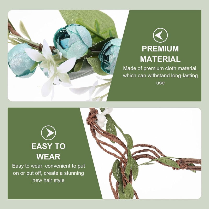 Simulation Flower Hairband for Women, Blue Cloth Floral Headband with Bridal Design, Vintage Style Beach Wedding Hair Accessory for Bride and Photography - Image 4