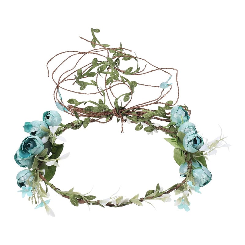 Simulation Flower Hairband for Women, Blue Cloth Floral Headband with Bridal Design, Vintage Style Beach Wedding Hair Accessory for Bride and Photography - Image 1