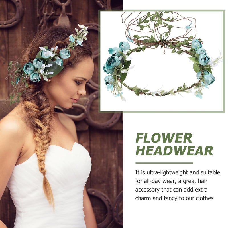 Simulation Flower Hairband for Women, Blue Cloth Floral Headband with Bridal Design, Vintage Style Beach Wedding Hair Accessory for Bride and Photography - Image 3