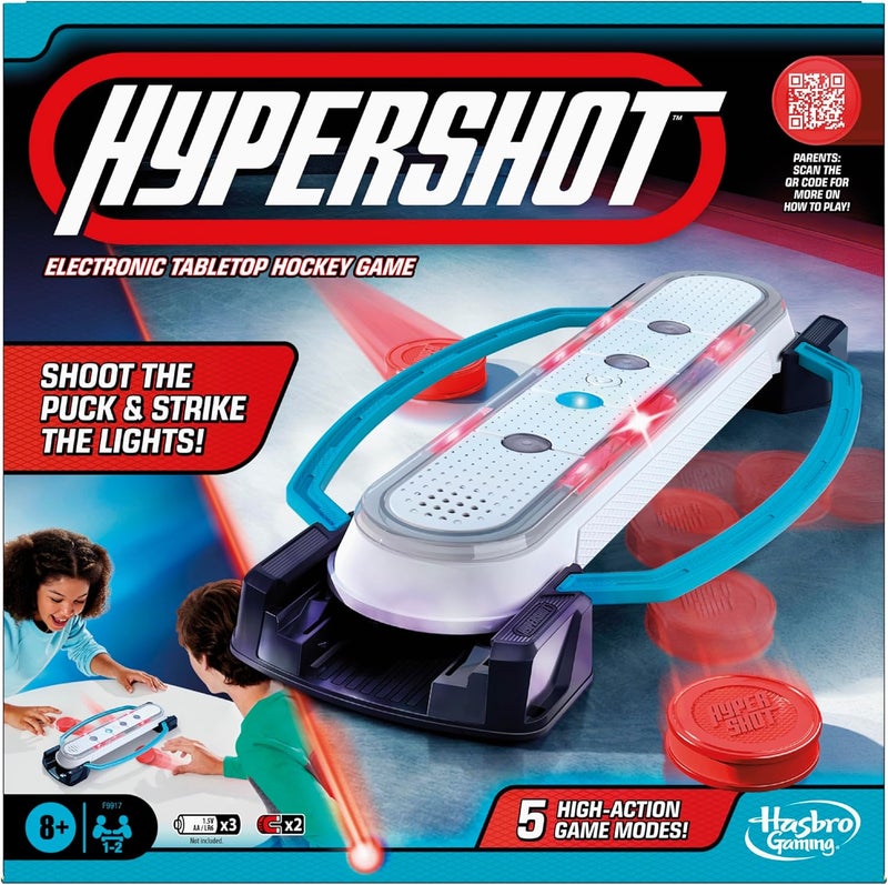 HASBRO - GAMING لعبة هوكي الطاولة الإلكترونية هايبرشوت | 5 ألعاب في 1 | موسيقى، أضواء، وأصوات | للأعمار من 8 سنوات وما فوق | للاعبين من 1 إلى 2 | ألعاب لوحية للأطفال - Image 1