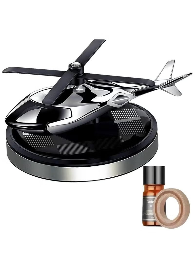 TIGER Silver Helicopter Solar-Powered Car Air Freshener – 360° Rotating Aromatherapy Diffuser with Aviation Alloy Build, Natural Fragrance Tablets, Eco-Friendly Solar Spinner, Car Dashboard Interior Decoration & Home Air Purifier Scent Ornament  - Image 1