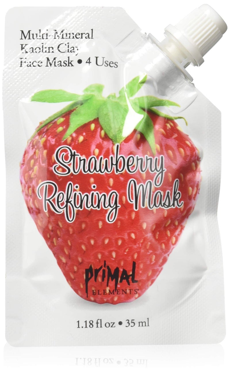 Primal Elements Face Mask, Clay Mud Facial Treatment, Reduce Pores & Treat Blackheads, Multi-Use Package, 1.18 oz - Strawberry Refining