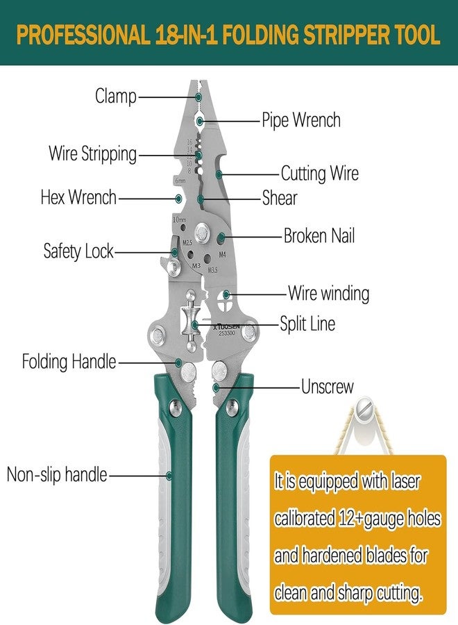 Jaimin Creation 18 in 1 Foldable Wire Stripper Pliers with Cutting and Crimping Function, Multi-Function Electrician Hand Tool Wire Stripper (Pack Of 1) - Image 4
