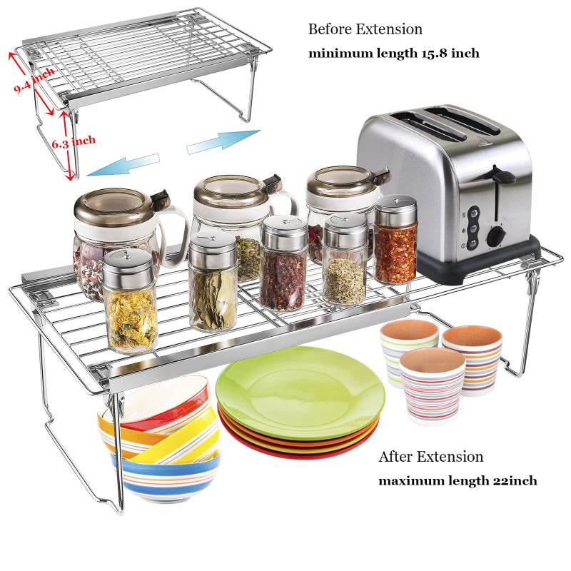 Orgneas Expandable Cabinet Shelf Organizer, Adjustable Freezer Shelf 15.8"-22" Thickened Heavy Duty Organizer and Storage Shelf for Kitchen Cabinet Pantry Refrigerator - Image 2
