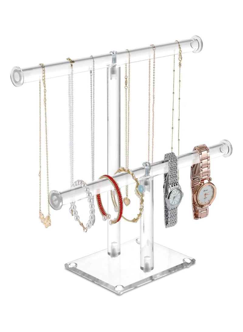 Slasa SLASA 2-Tier Tower Acrylic Jewelry Display Holder, Necklace and Bracelet Hanging Organizer, Clear Stand for Bangles, Necklaces, Rings, Earrings and Watch  - Image 1