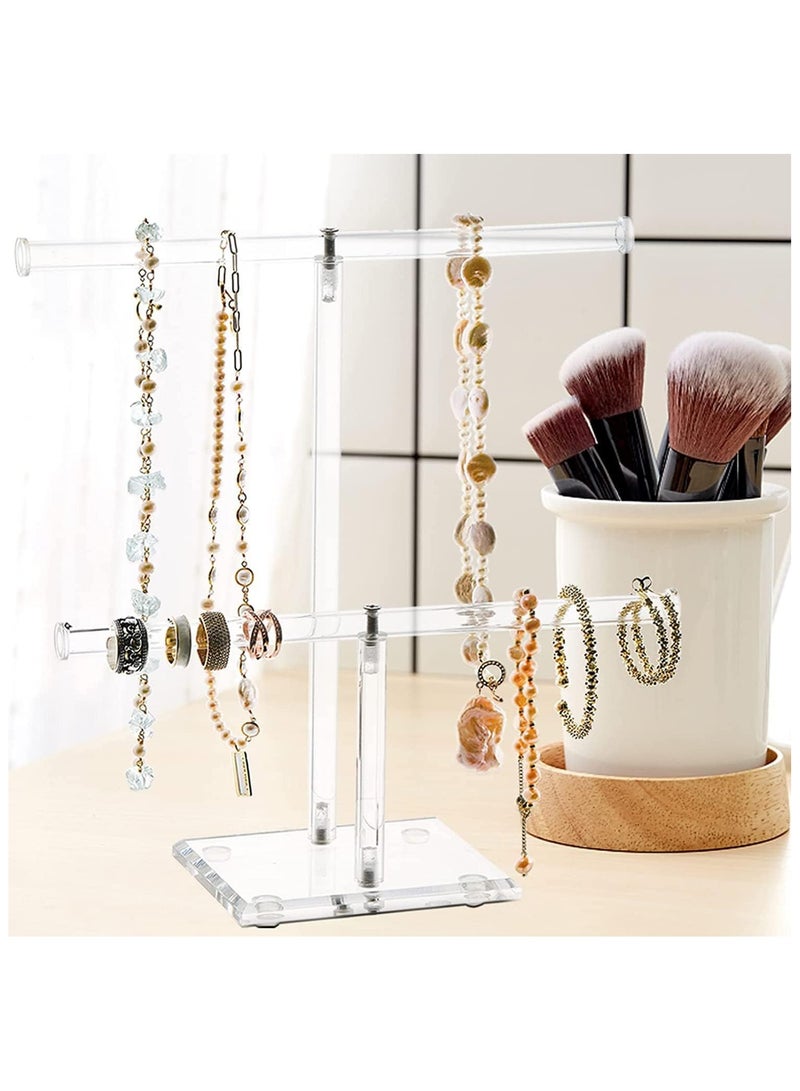 Slasa SLASA 2-Tier Tower Acrylic Jewelry Display Holder, Necklace and Bracelet Hanging Organizer, Clear Stand for Bangles, Necklaces, Rings, Earrings and Watch  - Image 2