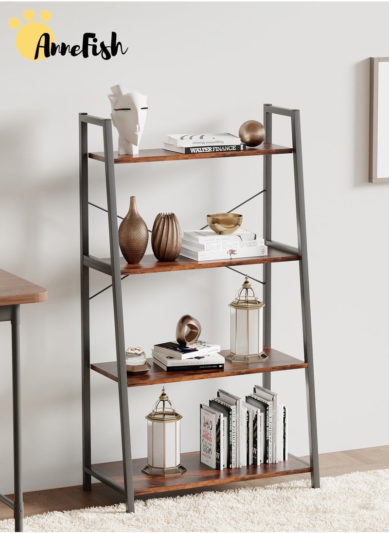 AnneFish 4 Tier Ladder Bookshelf Bookcase Storage Shelves Kitchen Bakers Rack Home Cabinet Cupboard Organizer Microwave Oven Stand For Living Room And Kitchen Easy Assembly  - Image 1