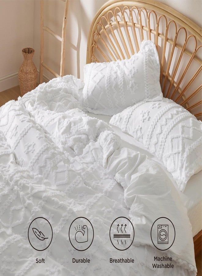 Bedsure Boho Kids Duvet Cover Queen Size（Duvet Insert/Comforter not Included - Tufted Duvet Cover Queen for All Seasons,Soft Shabby Chic Boho Bedding (White, 90" x 90") - Image 3