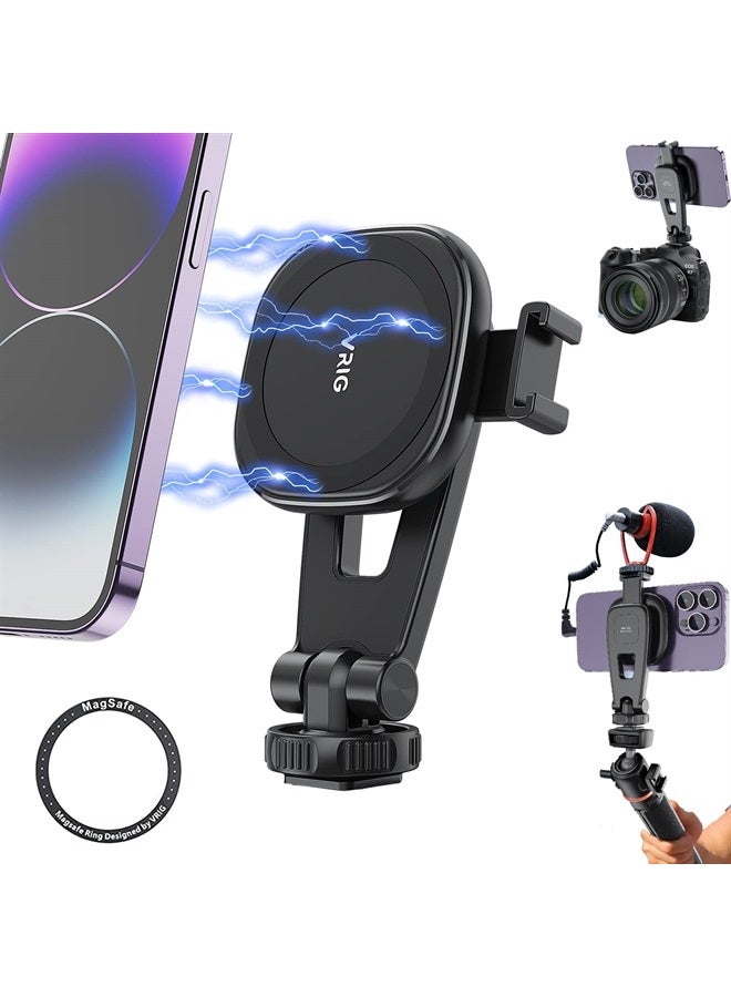 HAFOKO Strong Magnetic iPhone Tripod Mount Camera Tripod Holder Magnet Phone Adapter Desktop Tripod Clamp Stand with 1/4" Cold Shoe 360° Rotation Compatible for iPhone 14 13 12 Series Camera - Image 1