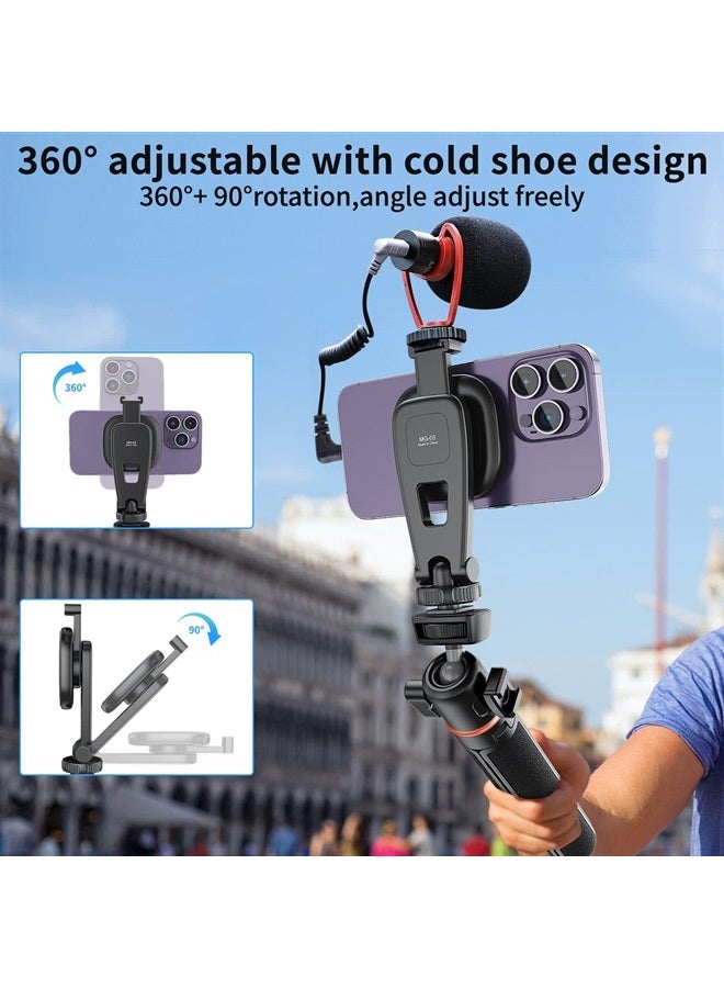HAFOKO Strong Magnetic iPhone Tripod Mount Camera Tripod Holder Magnet Phone Adapter Desktop Tripod Clamp Stand with 1/4" Cold Shoe 360° Rotation Compatible for iPhone 14 13 12 Series Camera - Image 4