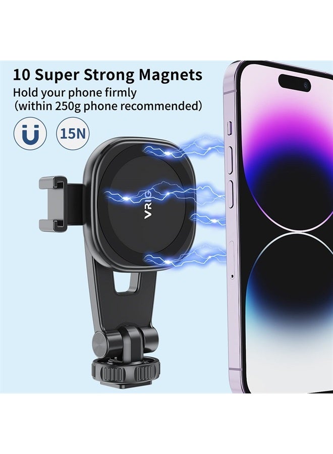 HAFOKO Strong Magnetic iPhone Tripod Mount Camera Tripod Holder Magnet Phone Adapter Desktop Tripod Clamp Stand with 1/4" Cold Shoe 360° Rotation Compatible for iPhone 14 13 12 Series Camera - Image 3