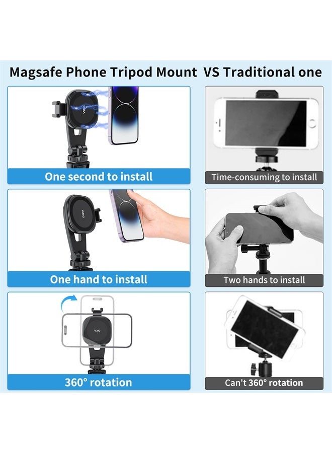 HAFOKO Strong Magnetic iPhone Tripod Mount Camera Tripod Holder Magnet Phone Adapter Desktop Tripod Clamp Stand with 1/4" Cold Shoe 360° Rotation Compatible for iPhone 14 13 12 Series Camera - Image 5