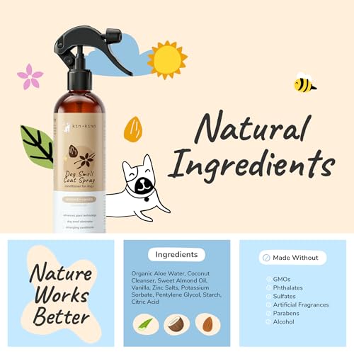 kin+kind Dog Deodorizing Spray - Safe, Natural, & Easy to Use Pet Odor Eliminator - Premium Dog Detangler Spray Formula Made w/Aloe - Dog Deodorizer for Smelly Dogs Made in The USA (12 fl oz) - Image 4
