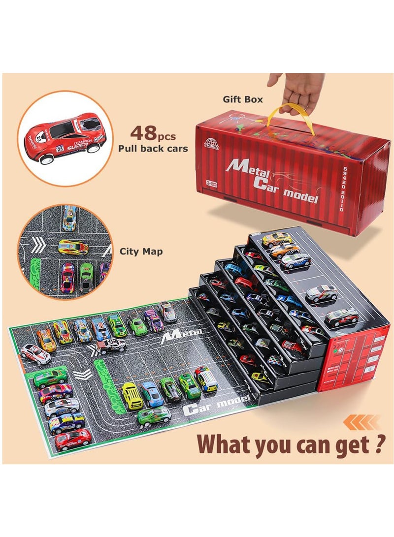 48pcs Pull Back Cars Set,Alloy Racing Car Toys,Bulk Mental Trucks Toy Vehicles Set,Toy Cars for Kids Ages 3-8 Goodie Bag Stuffers Mini Cars Party Favors for Kids Boys and Girls - Image 2