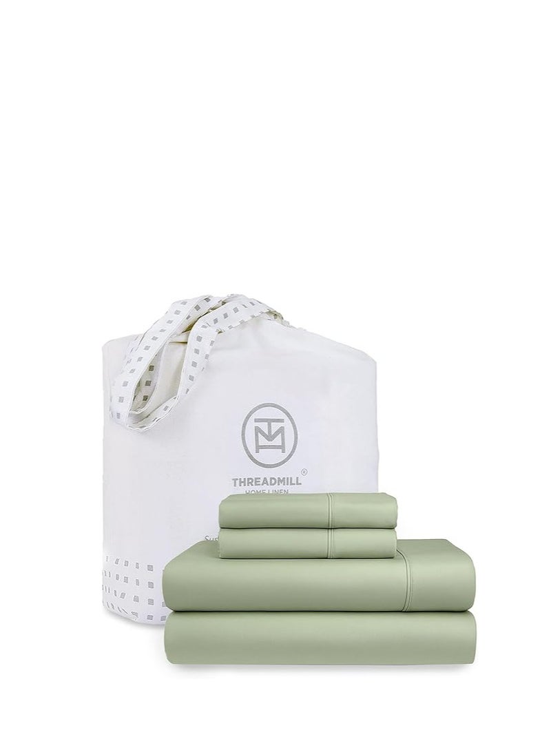 Threadmill Cotton Full Size Sheet set| 100% Cotton Sheets for Full Size Bed | Solid Sateen Full Bed Sheets Set with 16â€ Elasticized Deep Pocket | Soft Breathable 4-Piece Cooling Sheet Set | Sage Green