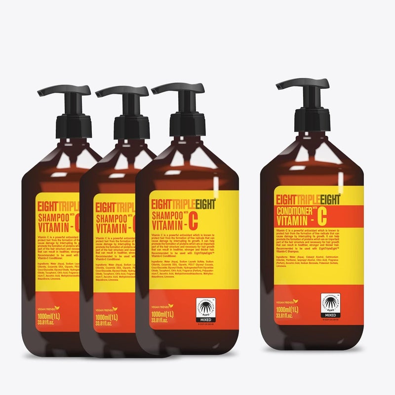 EightTripleEight Vitamin C Hair Care Set 3x Shampoo 1x Conditioner 1 Litre