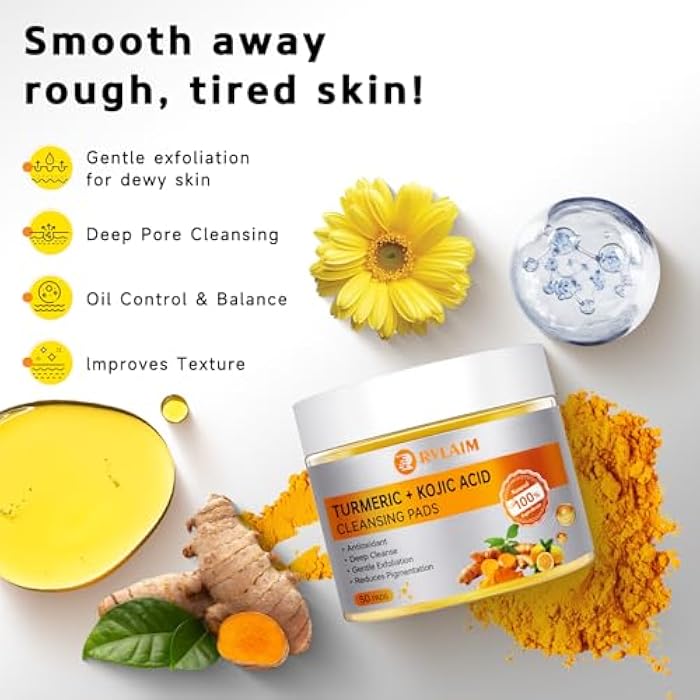 Rvlaim Turmeric Kojic Acid Cleansing Pads, 50 PCS Turmeric Pads for Face Dark Spots Cleansing & Exfoliation - Image 4