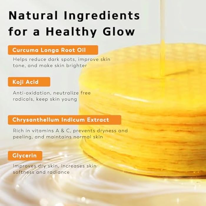 Rvlaim Turmeric Kojic Acid Cleansing Pads, 50 PCS Turmeric Pads for Face Dark Spots Cleansing & Exfoliation - Image 2