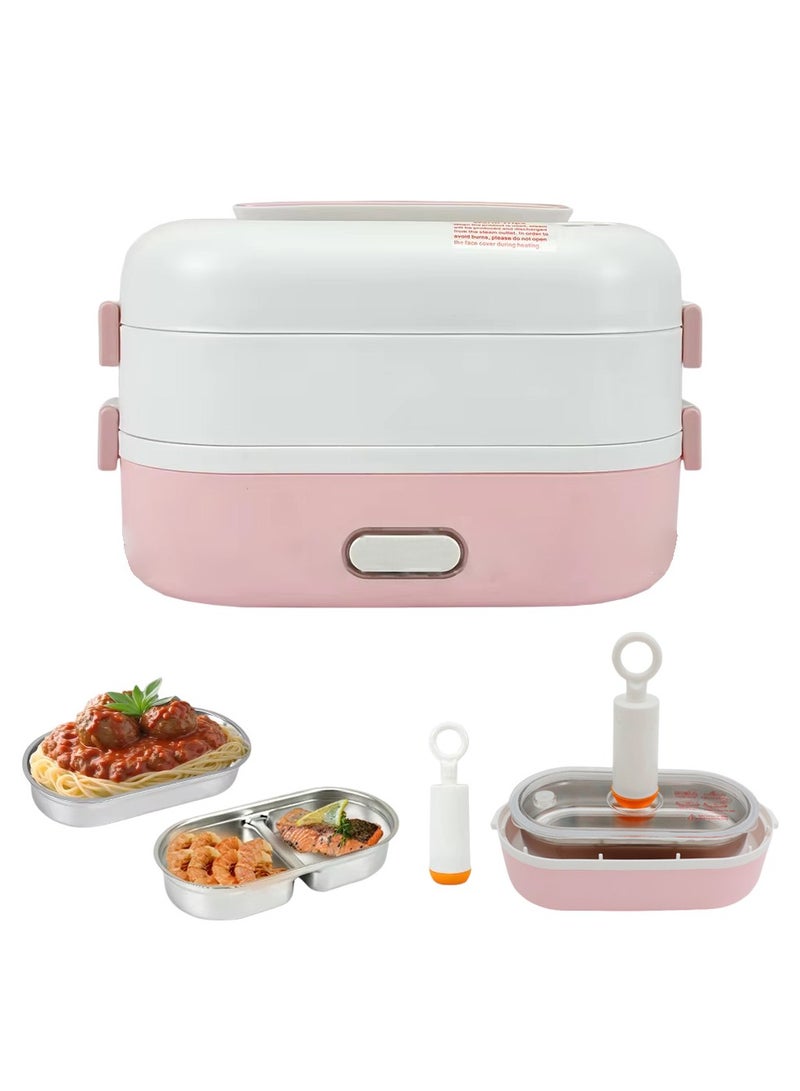 XiuWoo Double Layer Electric Heating Lunch Box, With Vacuum Preservation Pump, Steaming Lunch Box, 304 Stainless Steel Inner Liner, Suitable For Home,Office Workers,School,350W  - Image 1