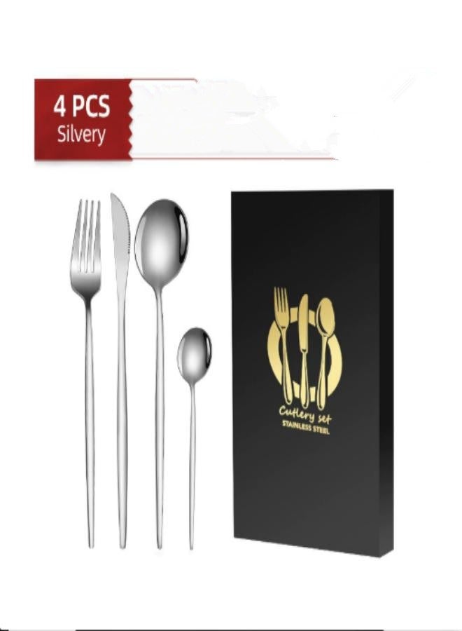 Portable stainless steel tableware Home Western restaurant hotel stainless steel tableware 4 sets silver 