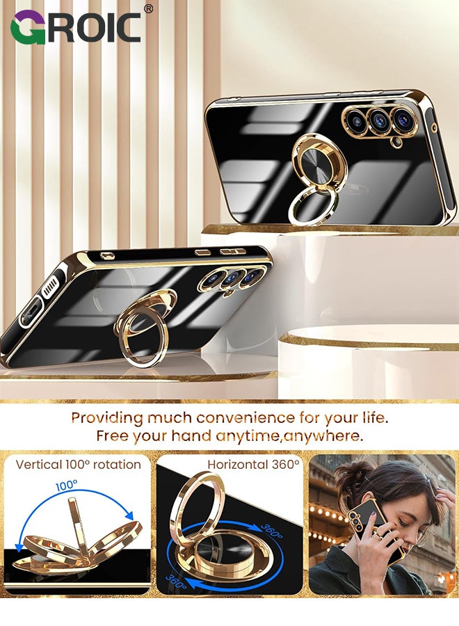 GROIC For Samsung Galaxy S24 Plus Case, 2X Tempered Glass Screen Protector, 360° Rotatable Ring Holder Magnetic Kickstand Phone Shell,Plated Gold Edge Slim Soft TPU Protective Phone Cover 6.6'' - Image 4