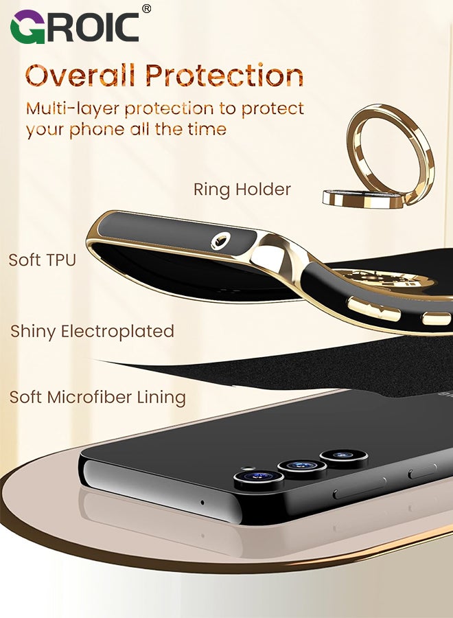 GROIC For Samsung Galaxy S24 Plus Case, 2X Tempered Glass Screen Protector, 360° Rotatable Ring Holder Magnetic Kickstand Phone Shell,Plated Gold Edge Slim Soft TPU Protective Phone Cover 6.6'' - Image 5