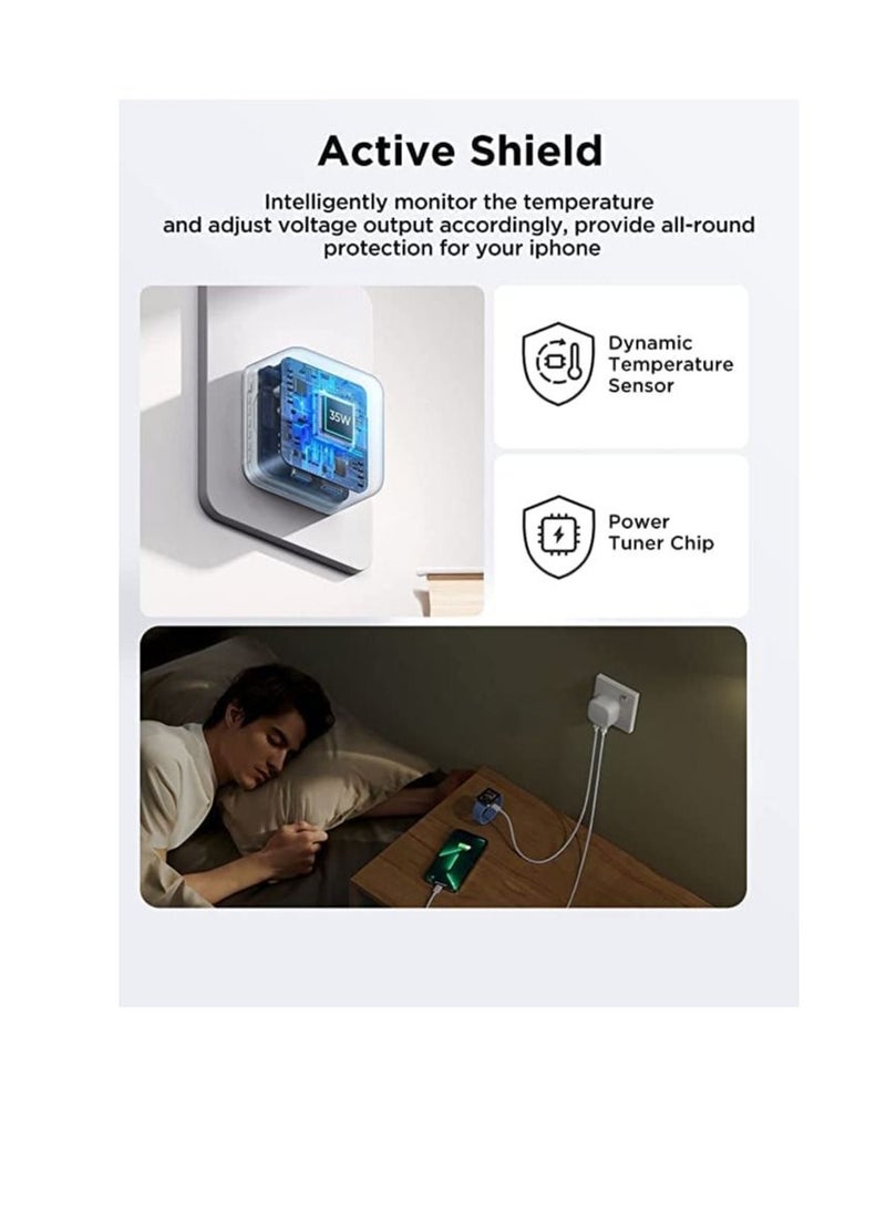 Generic - 35W USB C Plug Fast Charger, Dual USB C Port Power Adapter PD 3.0 Wall Charger Compatible With iPhone 13/13 Pro/13 Pro Max/12/11/SE 3, iPad Pro Air Pods Pro, - Image 1