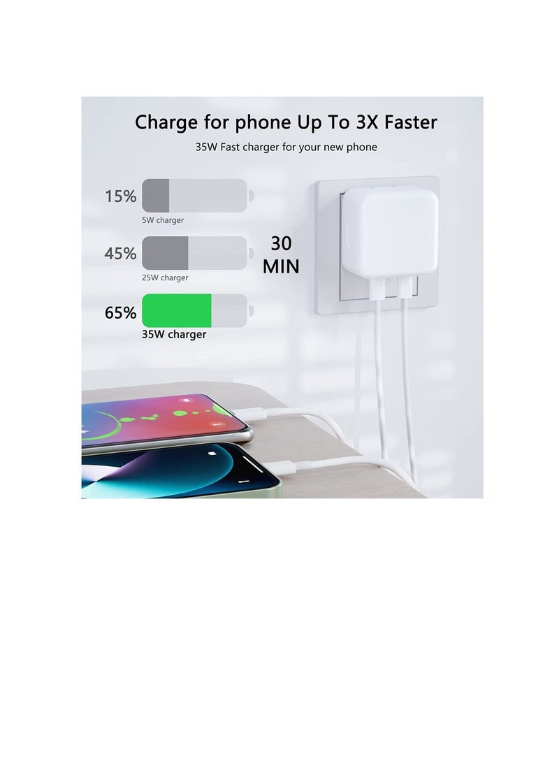 Generic - 35W USB C Plug Fast Charger, Dual USB C Port Power Adapter PD 3.0 Wall Charger Compatible With iPhone 13/13 Pro/13 Pro Max/12/11/SE 3, iPad Pro Air Pods Pro, - Image 1
