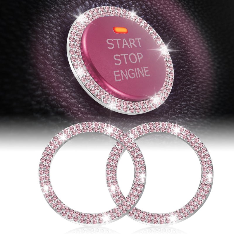 LivTee Car Engine Start Stop Decoration Ring Crystal Double Rhinestone Bling Car Interior Accessories for Women Key Ignition Knob Bling Ring Push to Start Button CoverSticker Pink - Image 3